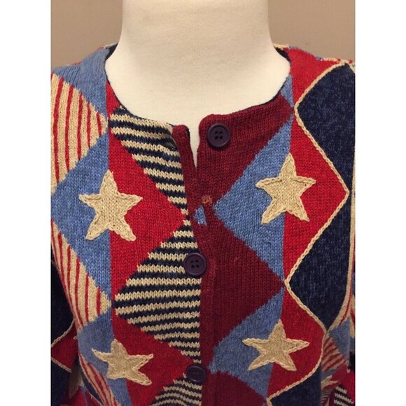 Design Options Philip Jane Gordon Sweater L Cardigan Stars Stripe Patriotic (HH8 - Picture 1 of 12